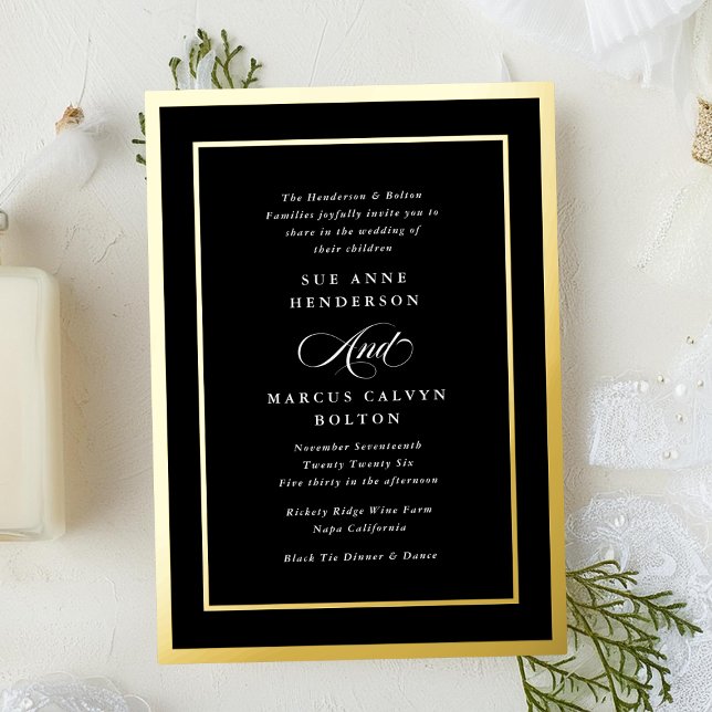 Invitación Con Relieve Metalizado Boda de caligrafía moderna en blanco y negro (Subido por el creador)