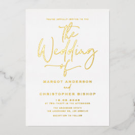 Invitación Con Relieve Metalizado Boda de Caligrafía Simple a Mano