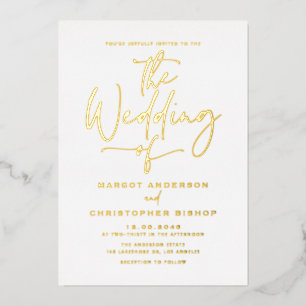 Invitación Con Relieve Metalizado Boda de Caligrafía Simple a Mano
