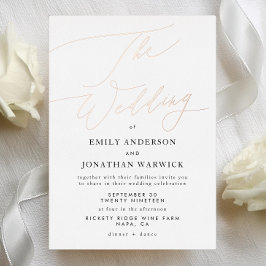Invitación Con Relieve Metalizado Boda de Caligrafía Tradicional Elegante Rosa Dorad