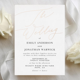 Invitación Con Relieve Metalizado Boda de Caligrafía Tradicional Elegante Rosa Dorad