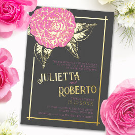 Invitación Con Relieve Metalizado Boda de camellia con tinta marrón rosa y oro