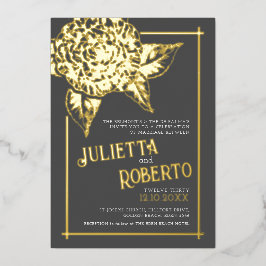 Invitación Con Relieve Metalizado Boda de camellia con tinta marrón y oro