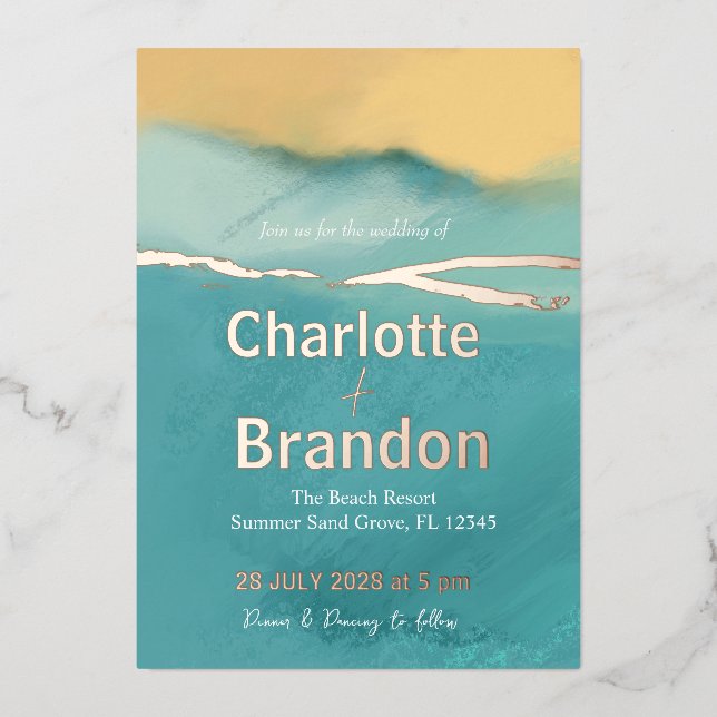 Invitación Con Relieve Metalizado Boda de Campos Verdes de Resumen Artístico (Anverso)