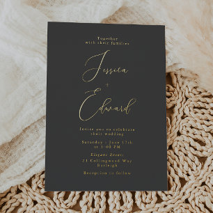 Invitación Con Relieve Metalizado Boda de Carbón y Hoja de Oro