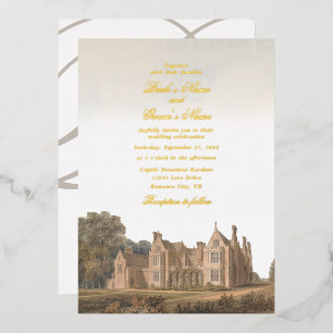 Invitación Con Relieve Metalizado Boda de Château Villa Manor Inglés Antiguo