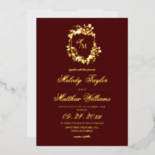 Invitación Con Relieve Metalizado Boda de Chers con papel de oro real y flora de Bor