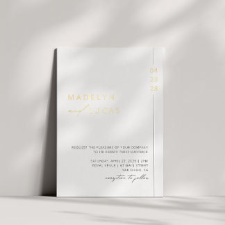 Invitación Con Relieve Metalizado Boda de código QR dorado moderno minimalista