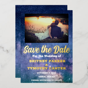 Invitación Con Relieve Metalizado Boda de código QR moderno de la galaxia celestial
