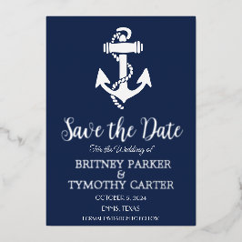 Invitación Con Relieve Metalizado Boda de código QR moderno de la Marina Náutica Azu