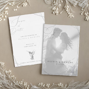 Invitación Con Relieve Metalizado Boda de Colibrí Guardar la Fecha Negro y Blanco