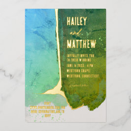 Invitación Con Relieve Metalizado Boda de color azul verde y acuático