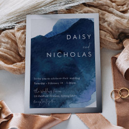 Invitación Con Relieve Metalizado Boda de color de agua del océano azul agitado de l