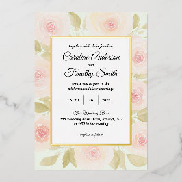Invitación Con Relieve Metalizado Boda de color de agua rosa rosa y verde sabio de l