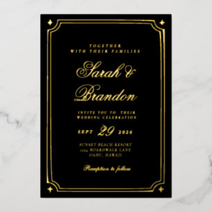 Invitación Con Relieve Metalizado Boda de Color Sólido Cálido Minimalista Escritura
