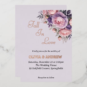 Invitación Con Relieve Metalizado Boda de colores suaves pastel florales elegantes