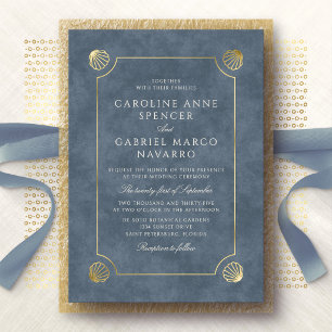 Invitación Con Relieve Metalizado Boda de Conchas de Playa Costera