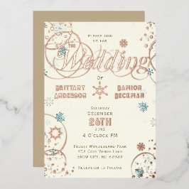 Invitación Con Relieve Metalizado Boda de copo de nieve azul marfil de invierno mági