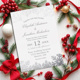 Invitación Con Relieve Metalizado Boda de copo de nieve de invierno plateado