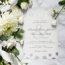 Invitación Con Relieve Metalizado Boda de copos de nieve plateados en invierno moder
