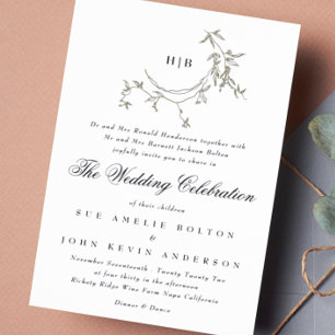 Invitación Con Relieve Metalizado Boda de Corona de Oro con Monograma Clásico