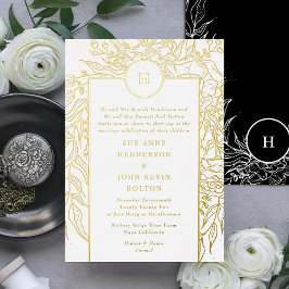 Invitación Con Relieve Metalizado Boda de Corona de Oro Real Personalizable con Mono