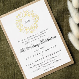 Invitación Con Relieve Metalizado Boda de Corona Floral Botánica Clásica
