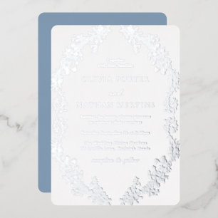 Invitación Con Relieve Metalizado Boda de corona floral de plata vintage