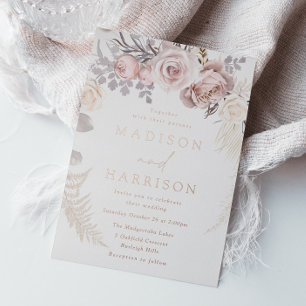 Invitación Con Relieve Metalizado Boda de Corona Floral de Rosa Polvo y Dorado Rosad