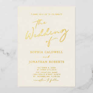 Invitación Con Relieve Metalizado Boda de crema de caligrafía de oro todo en uno
