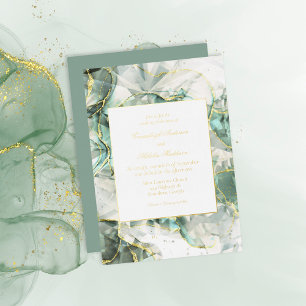 Invitación Con Relieve Metalizado Boda de cristal de aventurina verde salvia