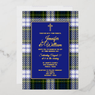 Invitación Con Relieve Metalizado Boda de Cuadro Escocés Tartán Gordon Dress
