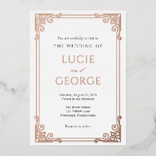 Invitación Con Relieve Metalizado Boda de cuadro orgánico de vintage real