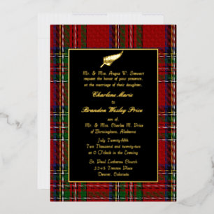 Invitación Con Relieve Metalizado Boda de Cuadros Tartán Royal Stewart
