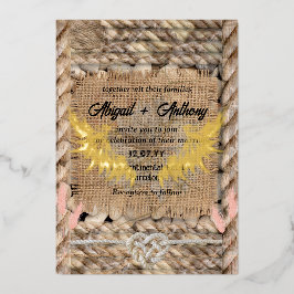 Invitación Con Relieve Metalizado Boda de Cuerda Áspera Clásica
