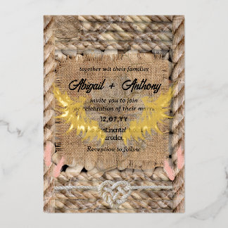 Invitación Con Relieve Metalizado Boda de Cuerda Áspera Clásica