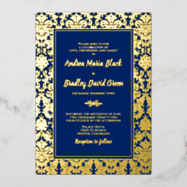 Invitación Con Relieve Metalizado Boda de Damasco de Relieve metalizado dorado azul 