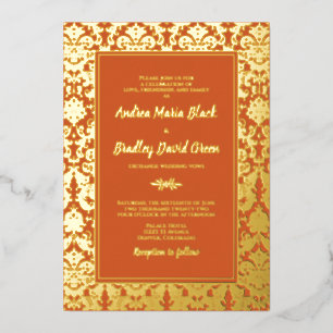 Invitación Con Relieve Metalizado Boda de Damasco de Relieve metalizado dorado Real