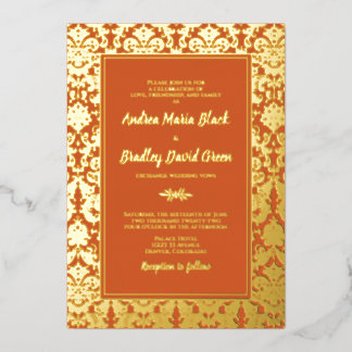 Invitación Con Relieve Metalizado Boda de Damasco de Relieve metalizado dorado Real 