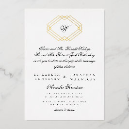 Invitación Con Relieve Metalizado Boda de deco dorado de caligrafía clásica monogram