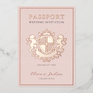 Invitación Con Relieve Metalizado Boda de destino chic rosa neutral y oro rosa