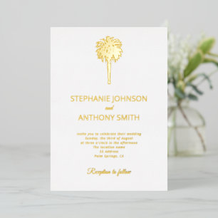 Invitación Con Relieve Metalizado Boda de destino de palmera dorada de playa tropica