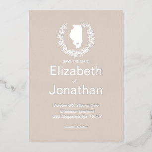 Invitación Con Relieve Metalizado Boda de destino del estado de Ilinois