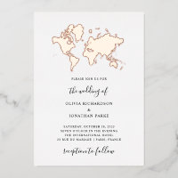 Boda de destino | Elegante Mapa Mundial Rosa Oro