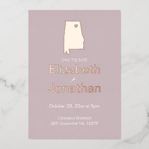 Invitación Con Relieve Metalizado Boda de destino en Alabama  Guardar la fecha Rosa 