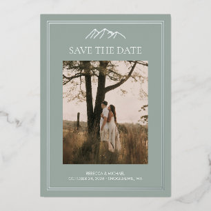 Invitación Con Relieve Metalizado Boda de destino en la montaña, guarde la fecha