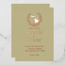 Invitación Con Relieve Metalizado Boda de destino en Michigan  