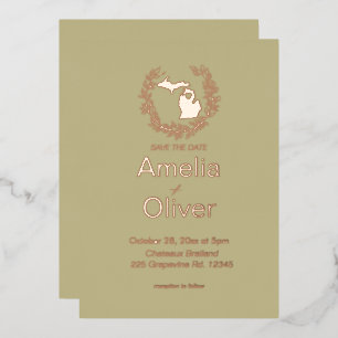 Invitación Con Relieve Metalizado Boda de destino en Michigan