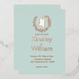 Invitación Con Relieve Metalizado Boda de destino en Mississippi   