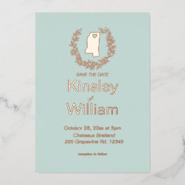 Invitación Con Relieve Metalizado Boda de destino en Mississippi   
